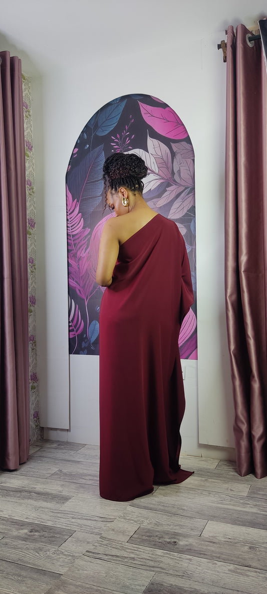 3. Athena One Shoulder Kaftan - Burgundy