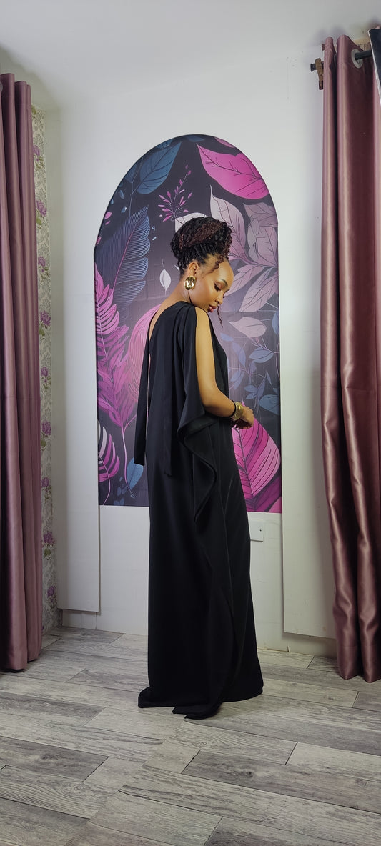 3. Athena One Shoulder Kaftan -Black