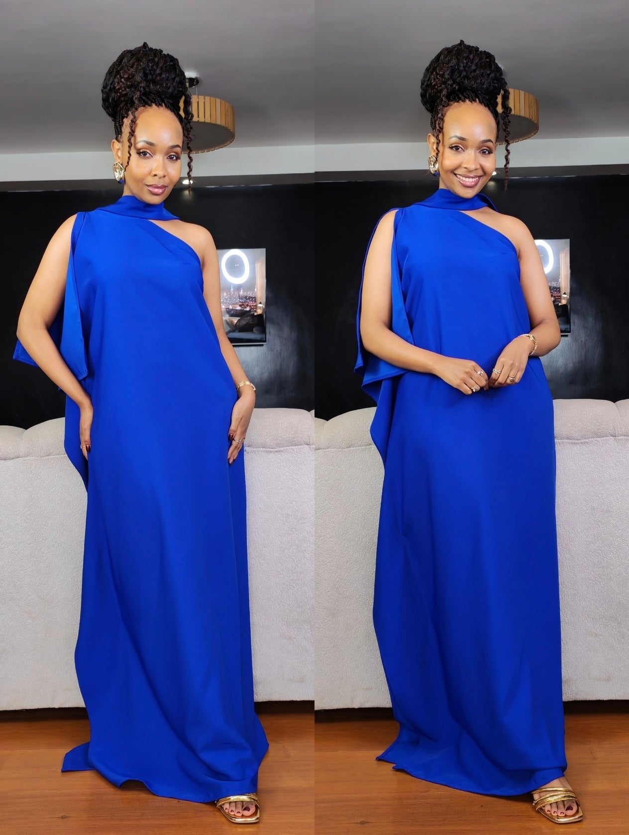 3. Athena Royal Blue One Shoulder Kaftan