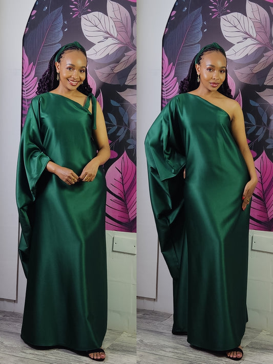 5. Aurora Emerald Green One Shoulder Kaftan