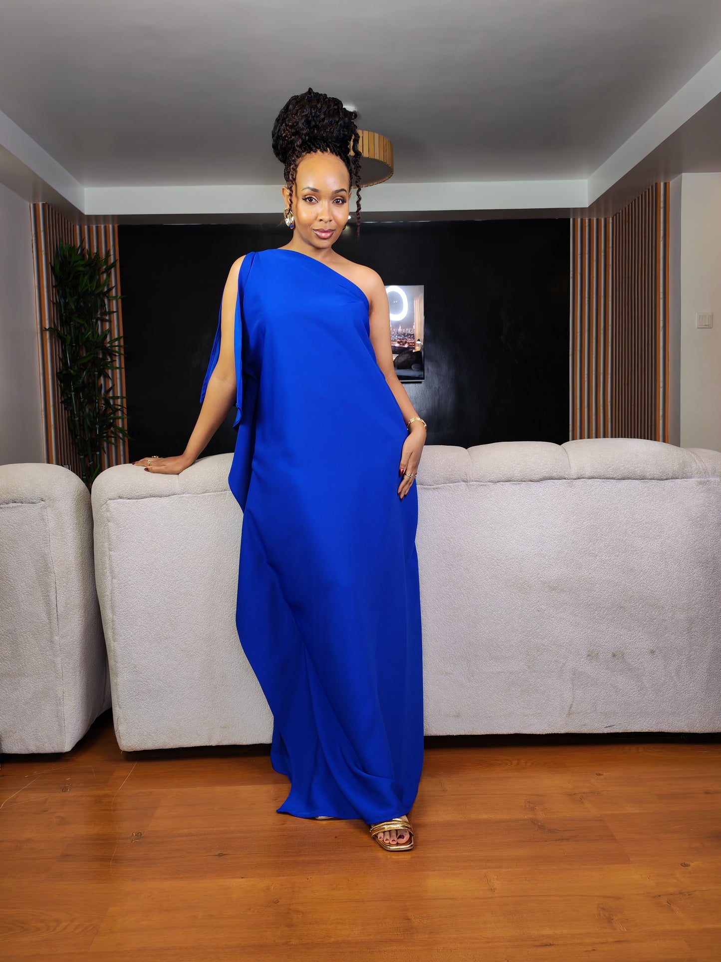 3. Athena Royal Blue One Shoulder Kaftan