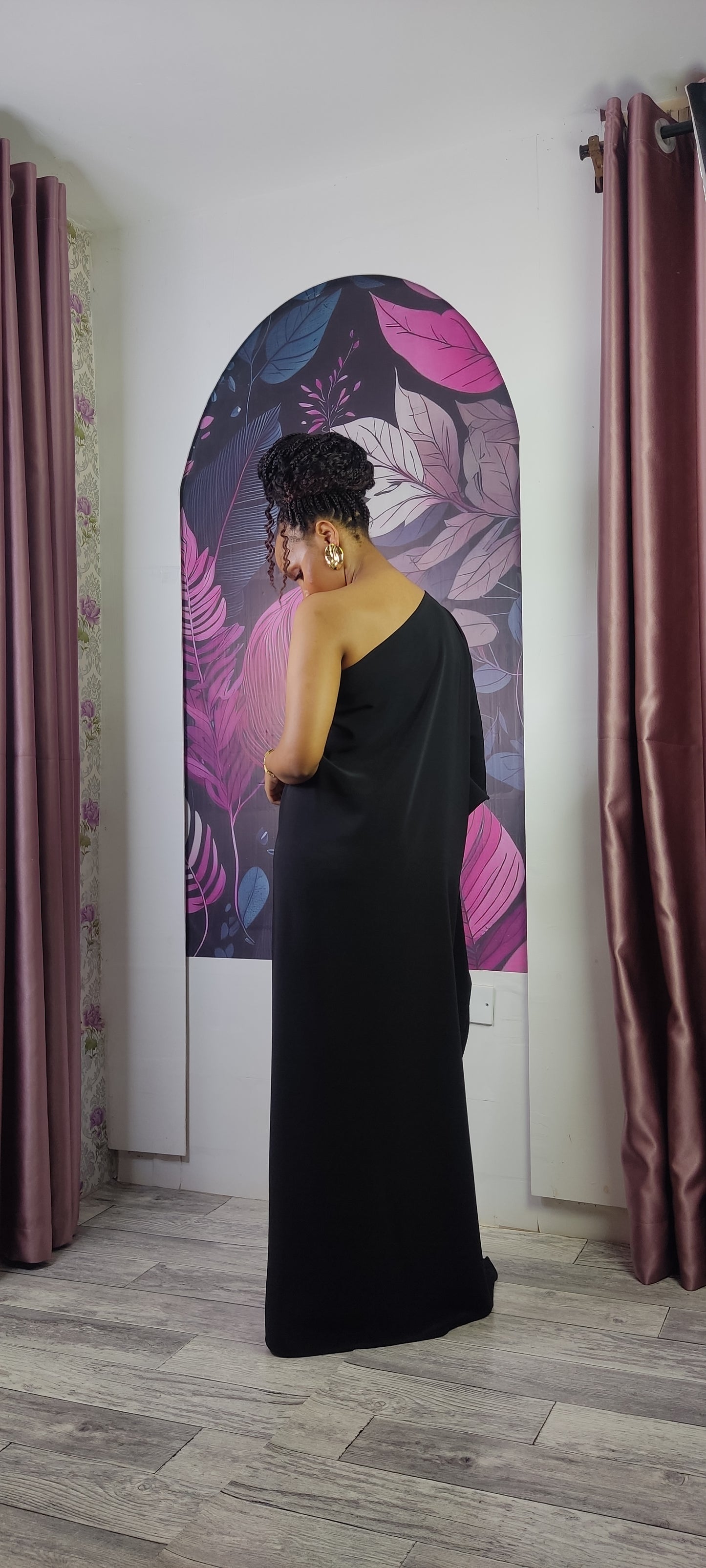 3. Athena One Shoulder Kaftan -Black