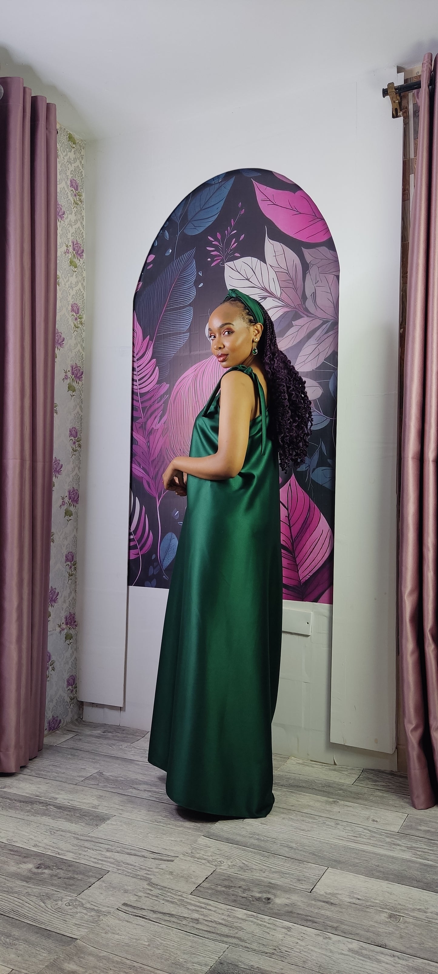 5. Aurora Emerald Green One Shoulder Kaftan